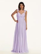 KissDress-Breona Lavender A Line Chiffon Off the Shoulder Twisted Long Bridesmaid Dress