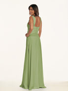 KissDress-Breona Matcha A Line Chiffon Off the Shoulder Twisted Long Bridesmaid Dress