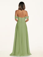 KissDress-Breona Matcha A Line Chiffon Off the Shoulder Twisted Long Bridesmaid Dress