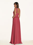 KissDress-Breona Merlot A Line Chiffon Off the Shoulder Twisted Long Bridesmaid Dress