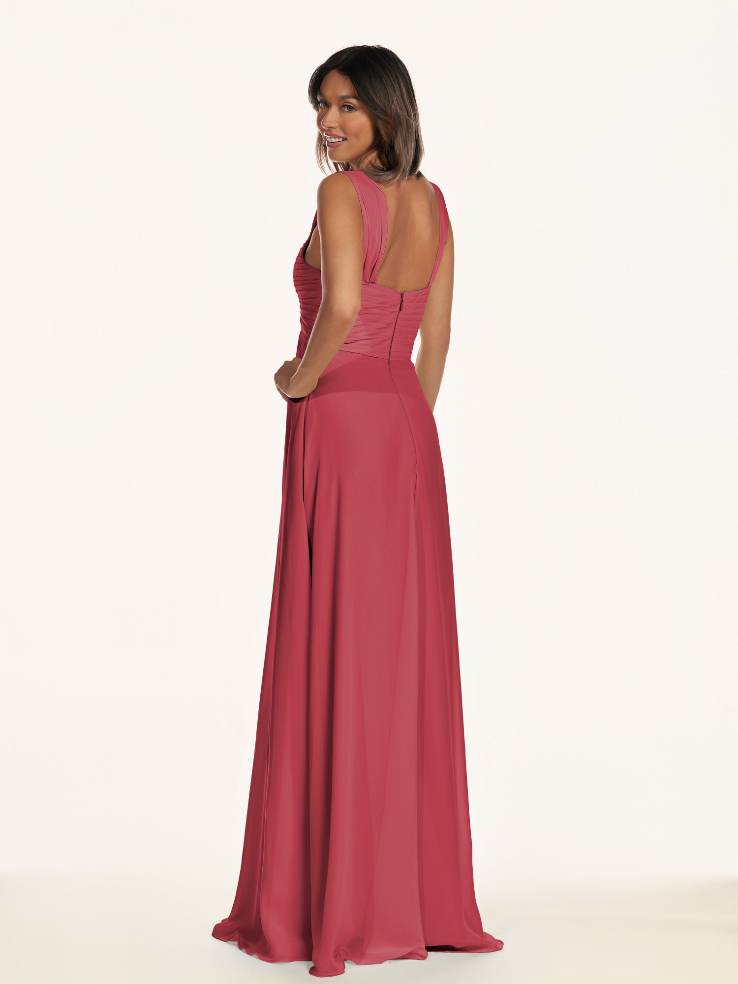 KissDress-Breona Merlot A Line Chiffon Off the Shoulder Twisted Long Bridesmaid Dress