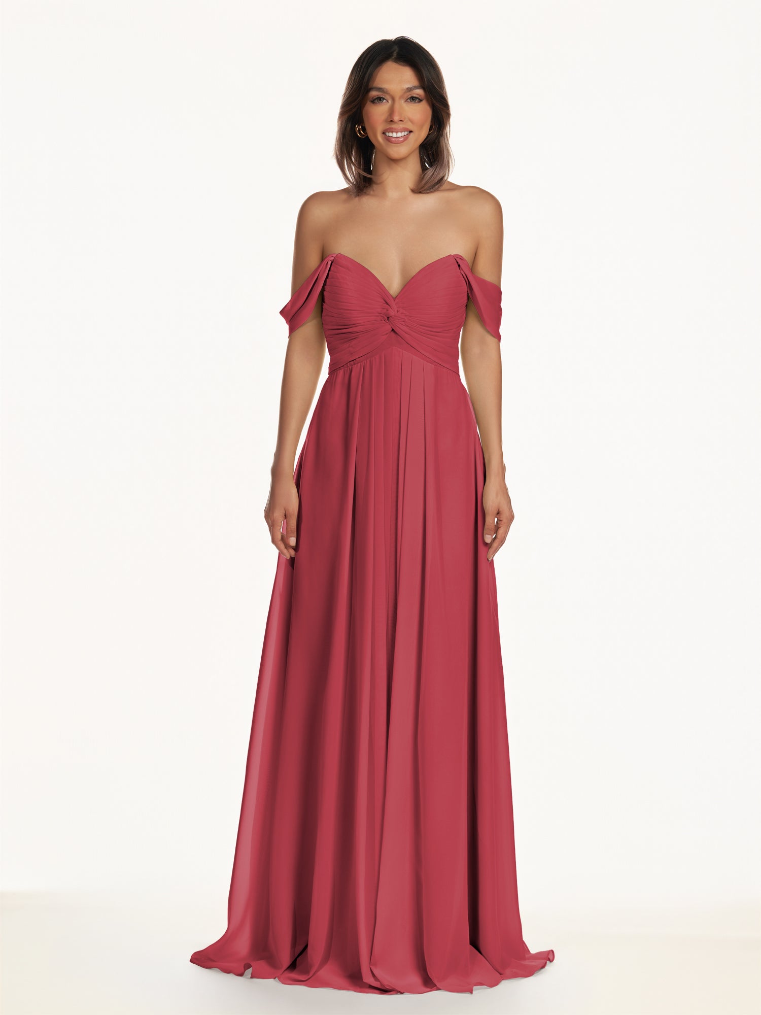 KissDress-Breona Merlot A Line Chiffon Off the Shoulder Twisted Long Bridesmaid Dress