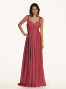 KissDress-Breona Merlot A Line Chiffon Off the Shoulder Twisted Long Bridesmaid Dress