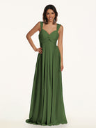 KissDress-Breona Moss A Line Chiffon Off the Shoulder Twisted Long Bridesmaid Dress
