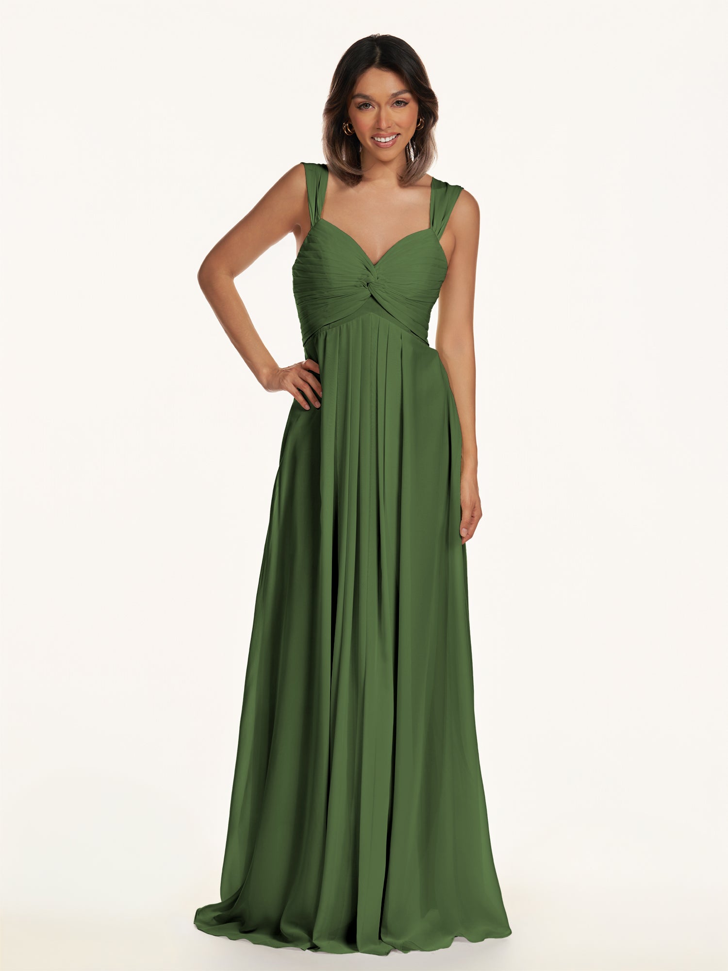 KissDress-Breona Moss A Line Chiffon Off the Shoulder Twisted Long Bridesmaid Dress
