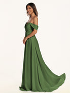 KissDress-Breona Moss A Line Chiffon Off the Shoulder Twisted Long Bridesmaid Dress