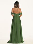 KissDress-Breona Moss A Line Chiffon Off the Shoulder Twisted Long Bridesmaid Dress