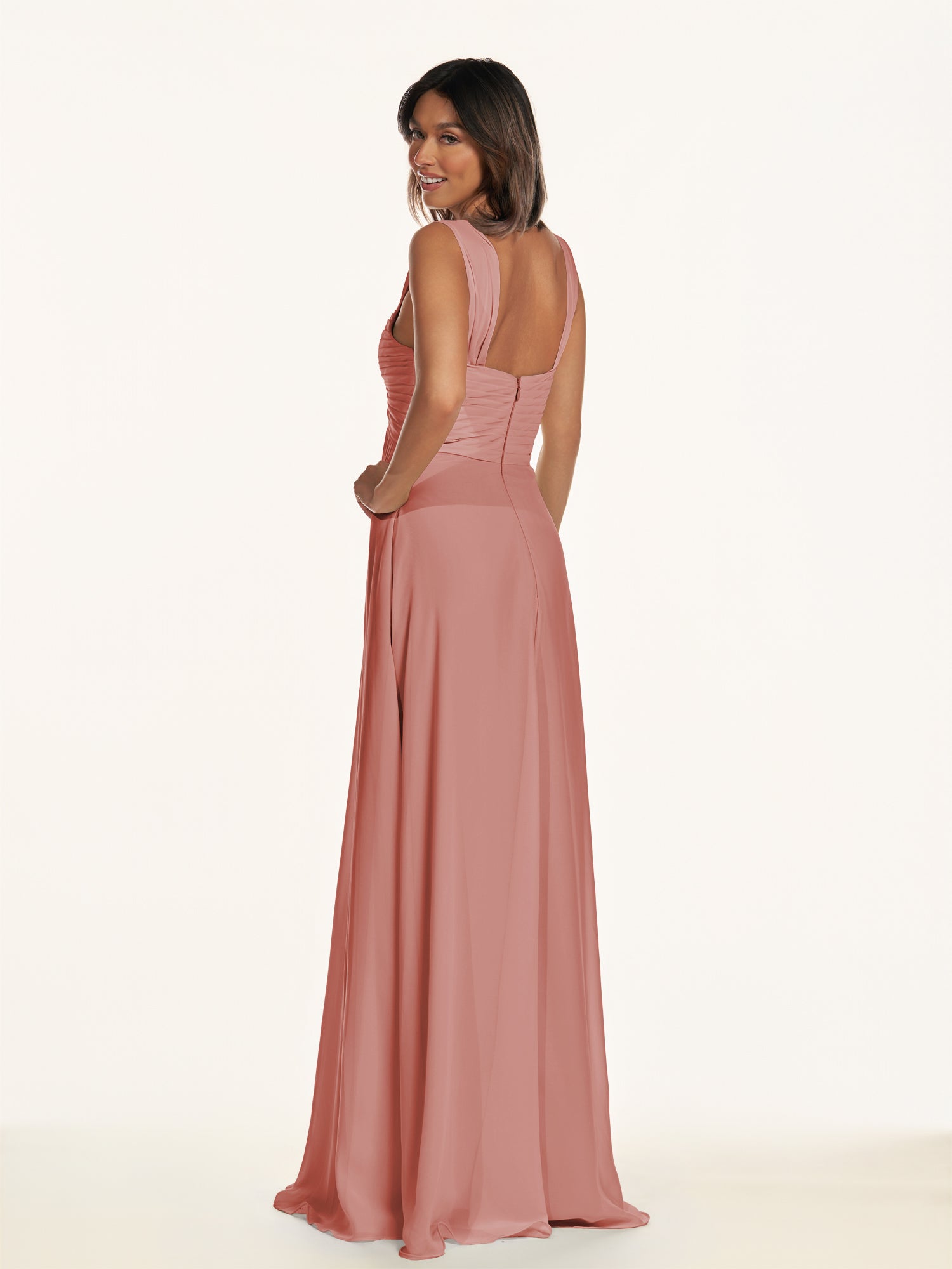 KissDress-Breona Mulberry A Line Chiffon Off the Shoulder Twisted Long Bridesmaid Dress