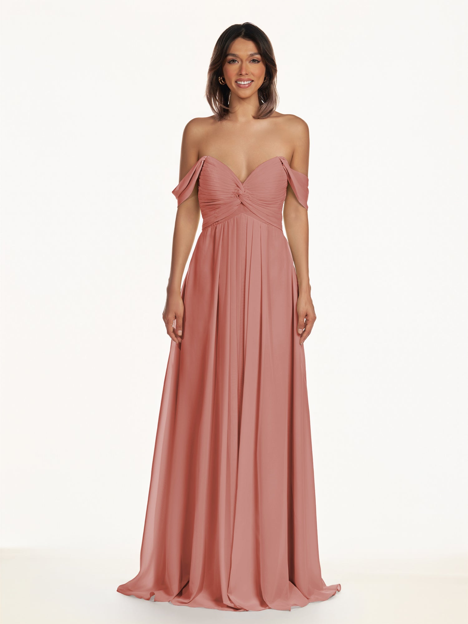 KissDress-Breona Mulberry A Line Chiffon Off the Shoulder Twisted Long Bridesmaid Dress