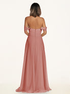 KissDress-Breona Mulberry A Line Chiffon Off the Shoulder Twisted Long Bridesmaid Dress