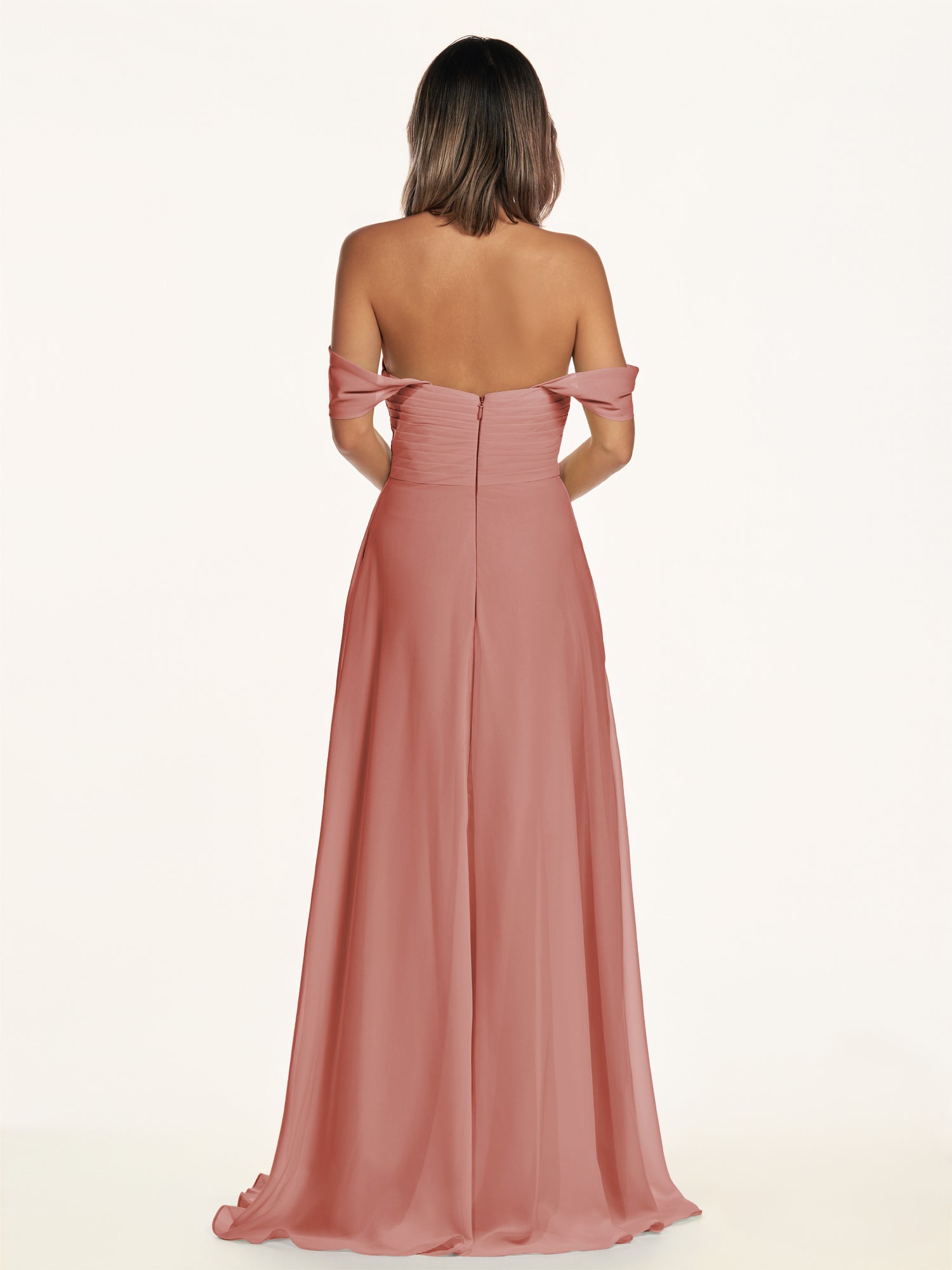 KissDress-Breona Mulberry A Line Chiffon Off the Shoulder Twisted Long Bridesmaid Dress
