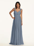 KissDress-Breona Neptune A Line Chiffon Off the Shoulder Twisted Long Bridesmaid Dress