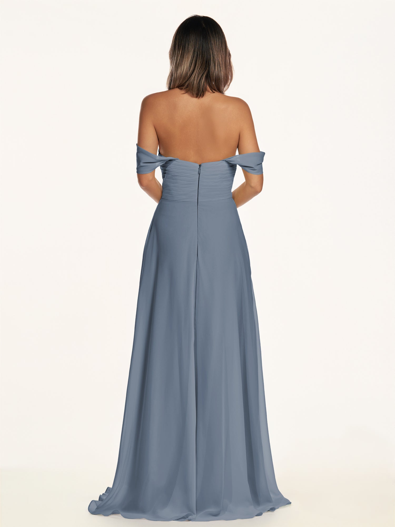 KissDress-Breona Neptune A Line Chiffon Off the Shoulder Twisted Long Bridesmaid Dress