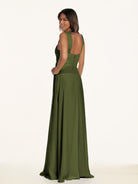 KissDress-Breona Olive A Line Chiffon Off the Shoulder Twisted Long Bridesmaid Dress