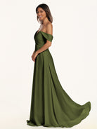 KissDress-Breona Olive A Line Chiffon Off the Shoulder Twisted Long Bridesmaid Dress