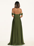 KissDress-Breona Olive A Line Chiffon Off the Shoulder Twisted Long Bridesmaid Dress