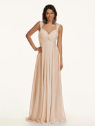 KissDress-Breona Pale Blush A Line Chiffon Off the Shoulder Twisted Long Bridesmaid Dress