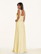 KissDress-Breona Pastel Yellow A Line Chiffon Off the Shoulder Twisted Long Bridesmaid Dress