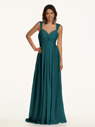 KissDress-Breona Pine A Line Chiffon Off the Shoulder Twisted Long Bridesmaid Dress