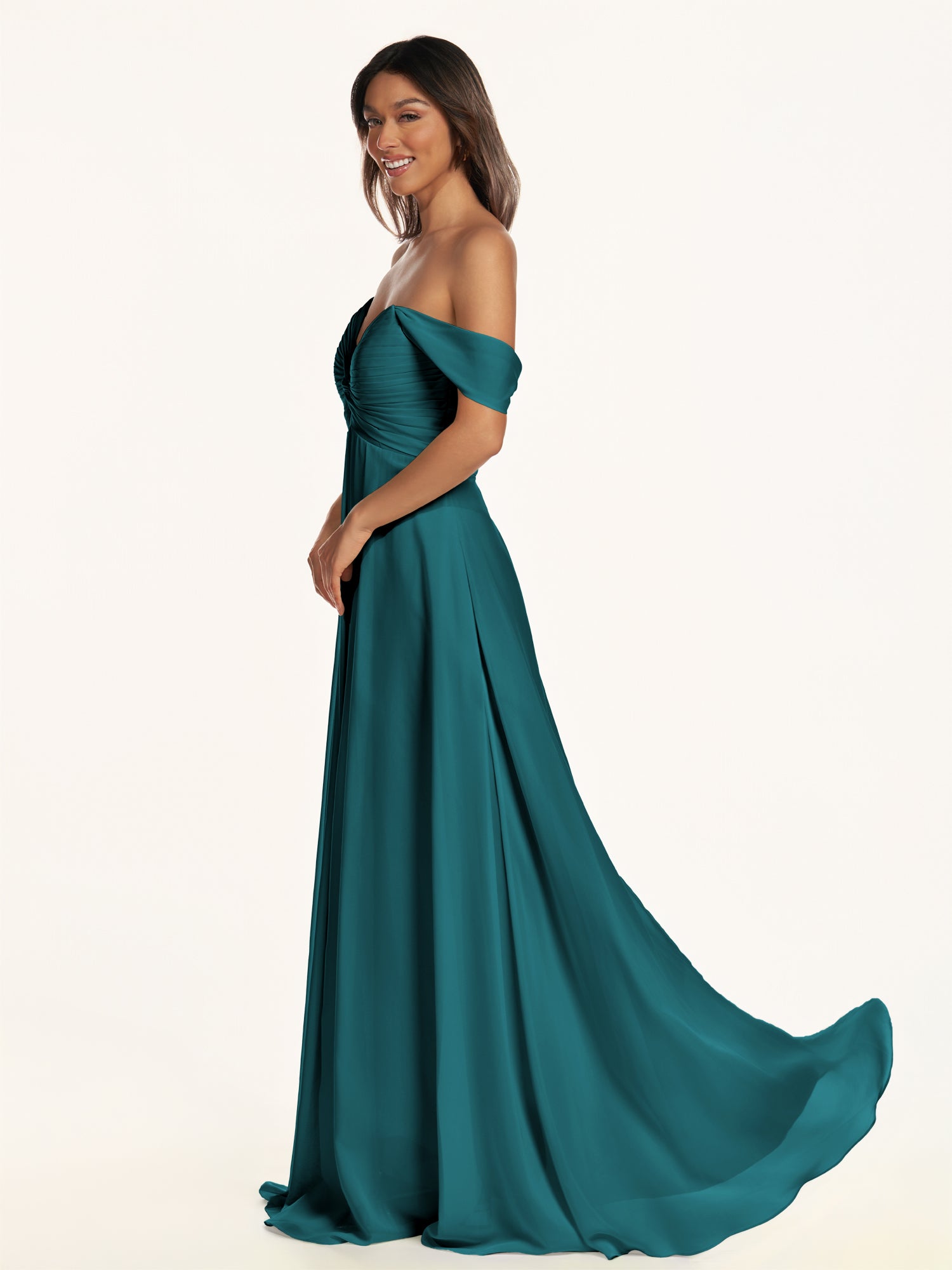 KissDress-Breona Pine A Line Chiffon Off the Shoulder Twisted Long Bridesmaid Dress