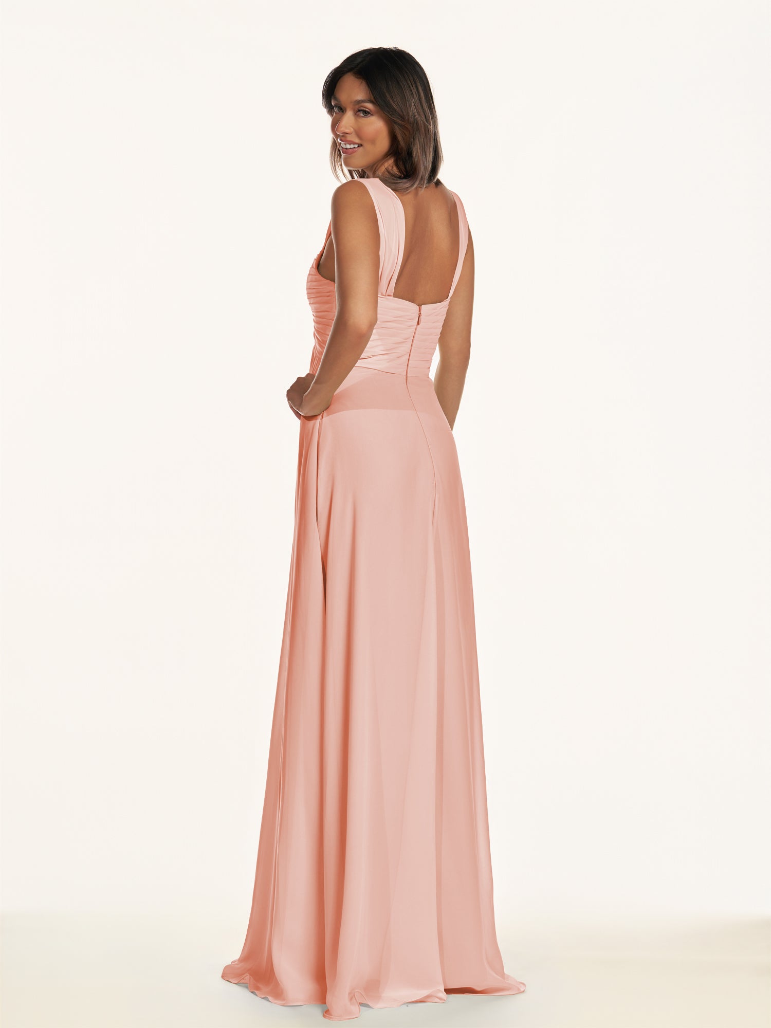 KissDress-Breona Rose Petal A Line Chiffon Off the Shoulder Twisted Long Bridesmaid Dress