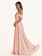KissDress-Breona Rose Petal A Line Chiffon Off the Shoulder Twisted Long Bridesmaid Dress