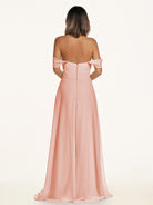 KissDress-Breona Rose Petal A Line Chiffon Off the Shoulder Twisted Long Bridesmaid Dress