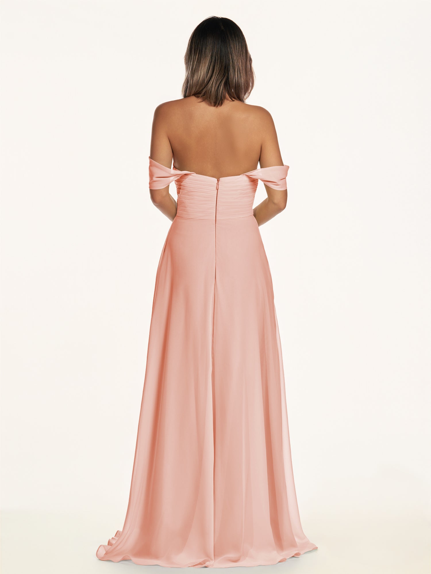 KissDress-Breona Rose Petal A Line Chiffon Off the Shoulder Twisted Long Bridesmaid Dress