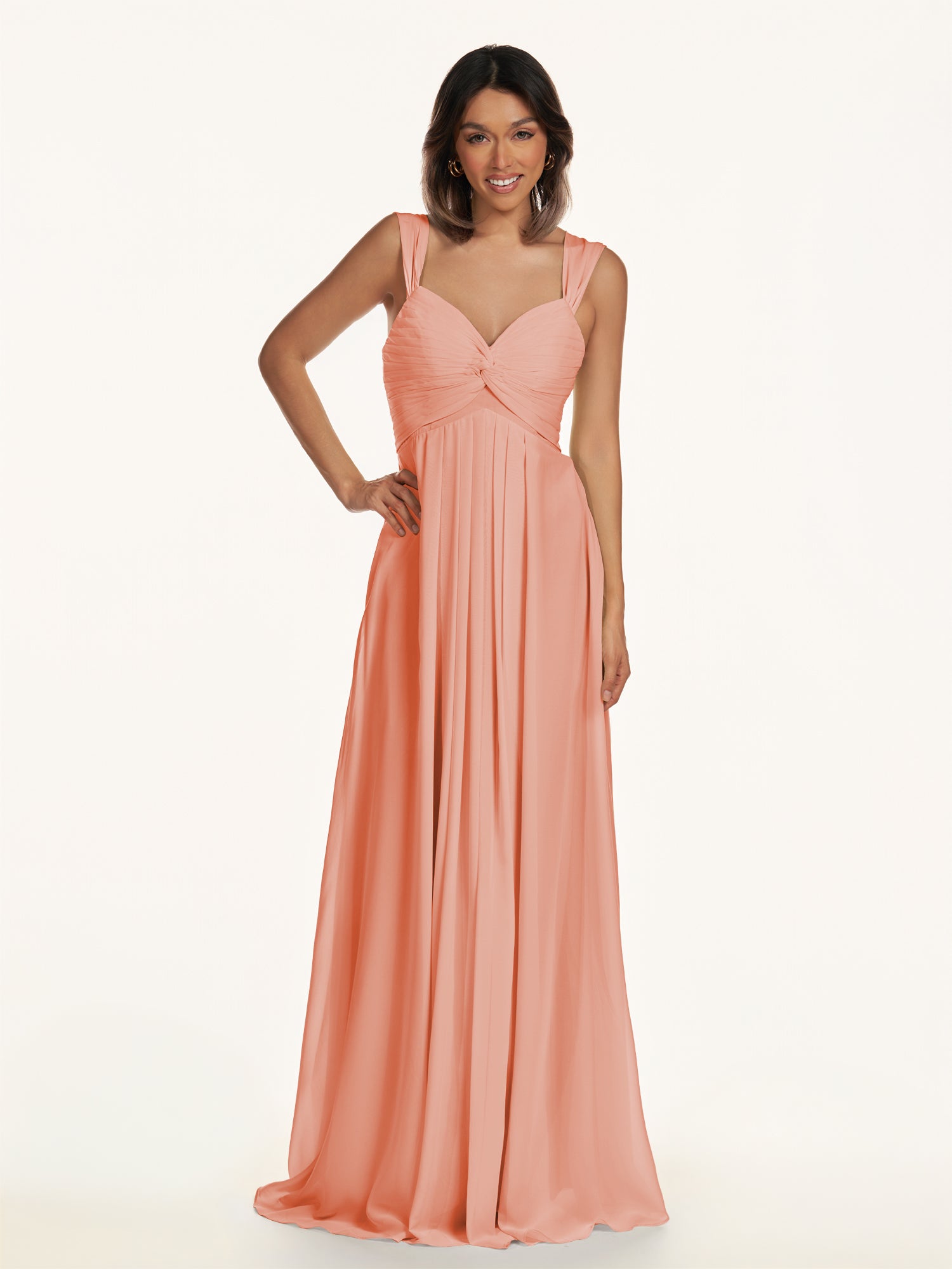 KissDress-Breona Rosette A Line Chiffon Off the Shoulder Twisted Long Bridesmaid Dress