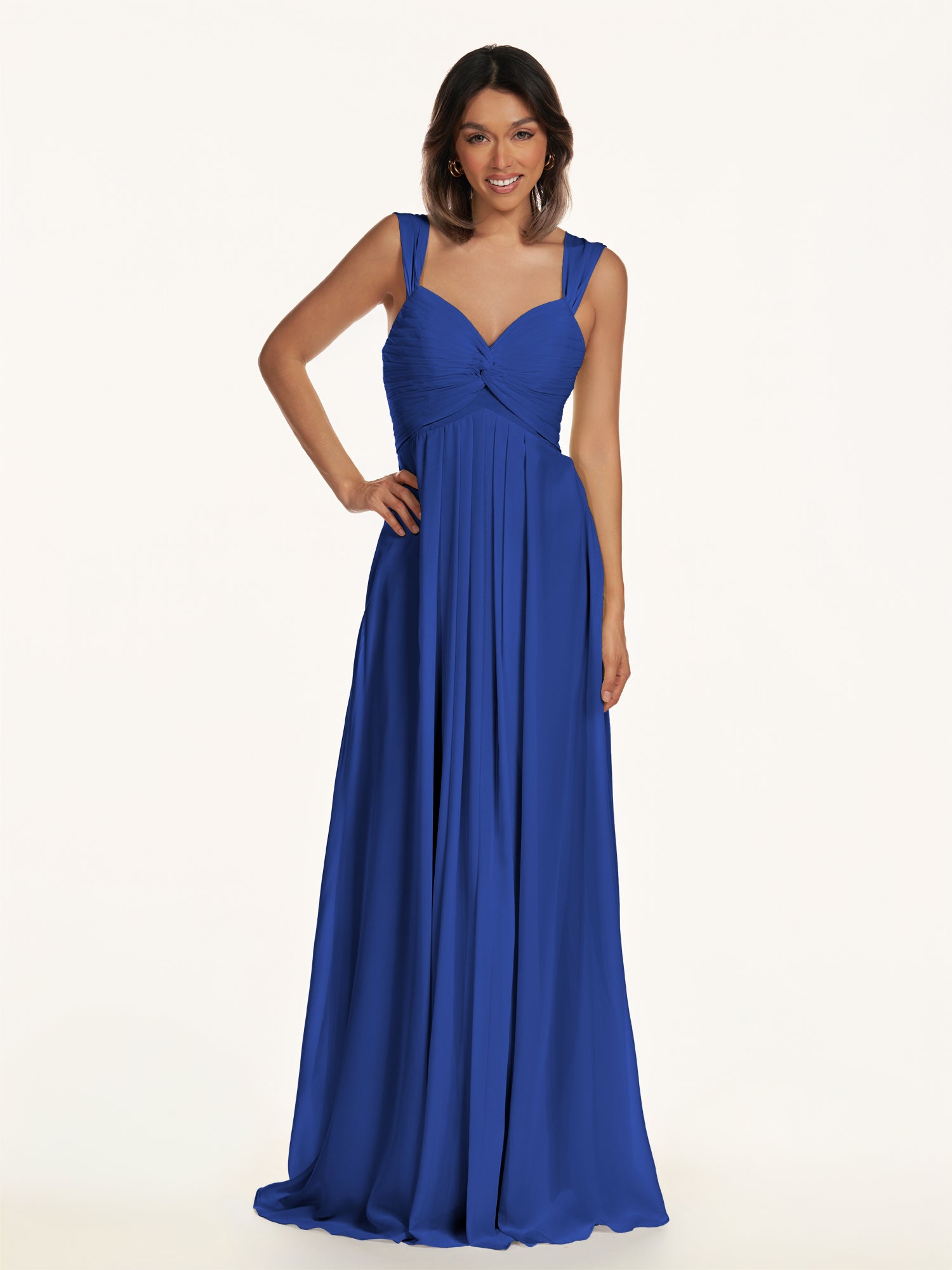 KissDress-Breona Royal Blue A Line Chiffon Off the Shoulder Twisted Long Bridesmaid Dress