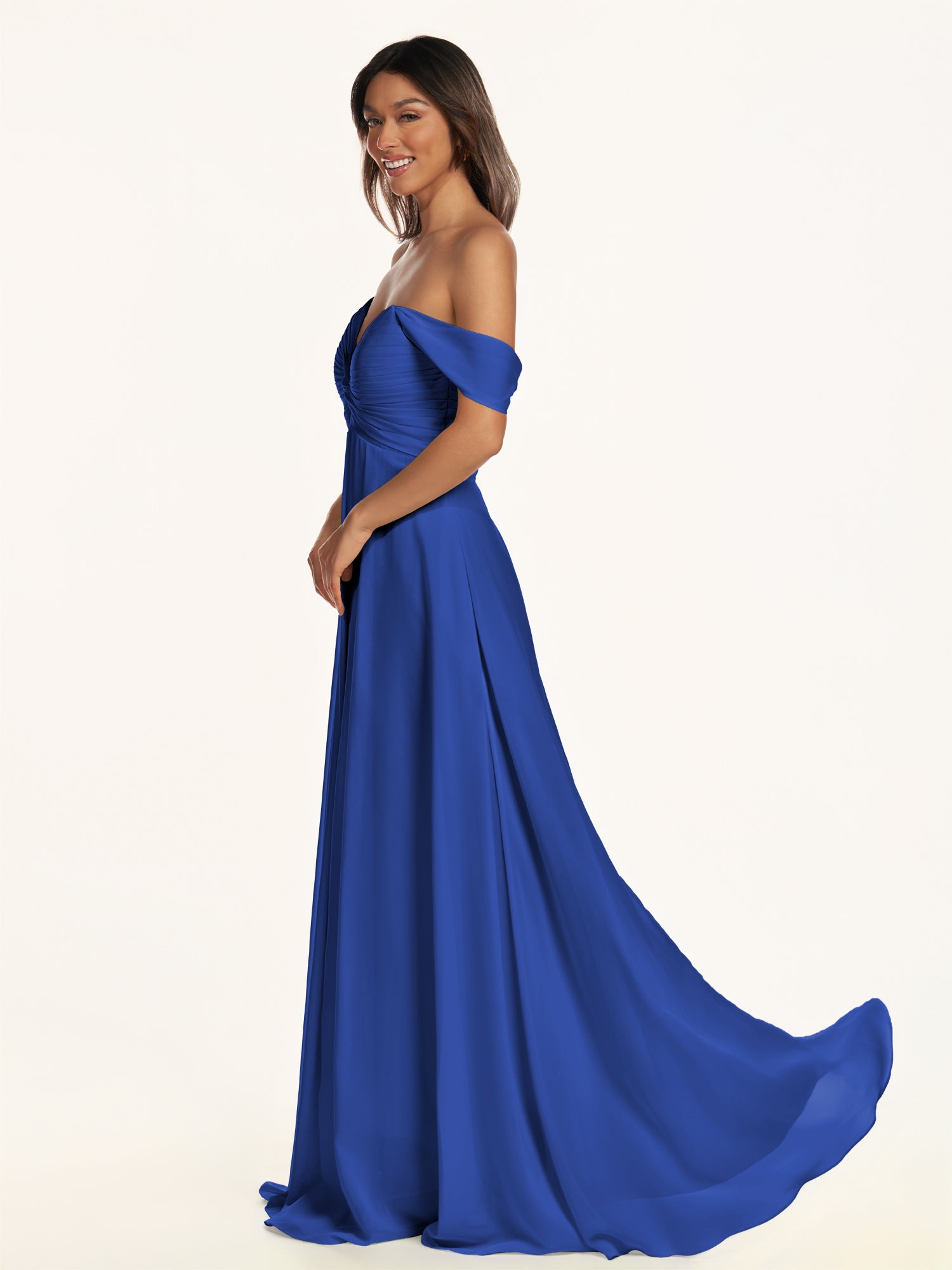 KissDress-Breona Royal Blue A Line Chiffon Off the Shoulder Twisted Long Bridesmaid Dress