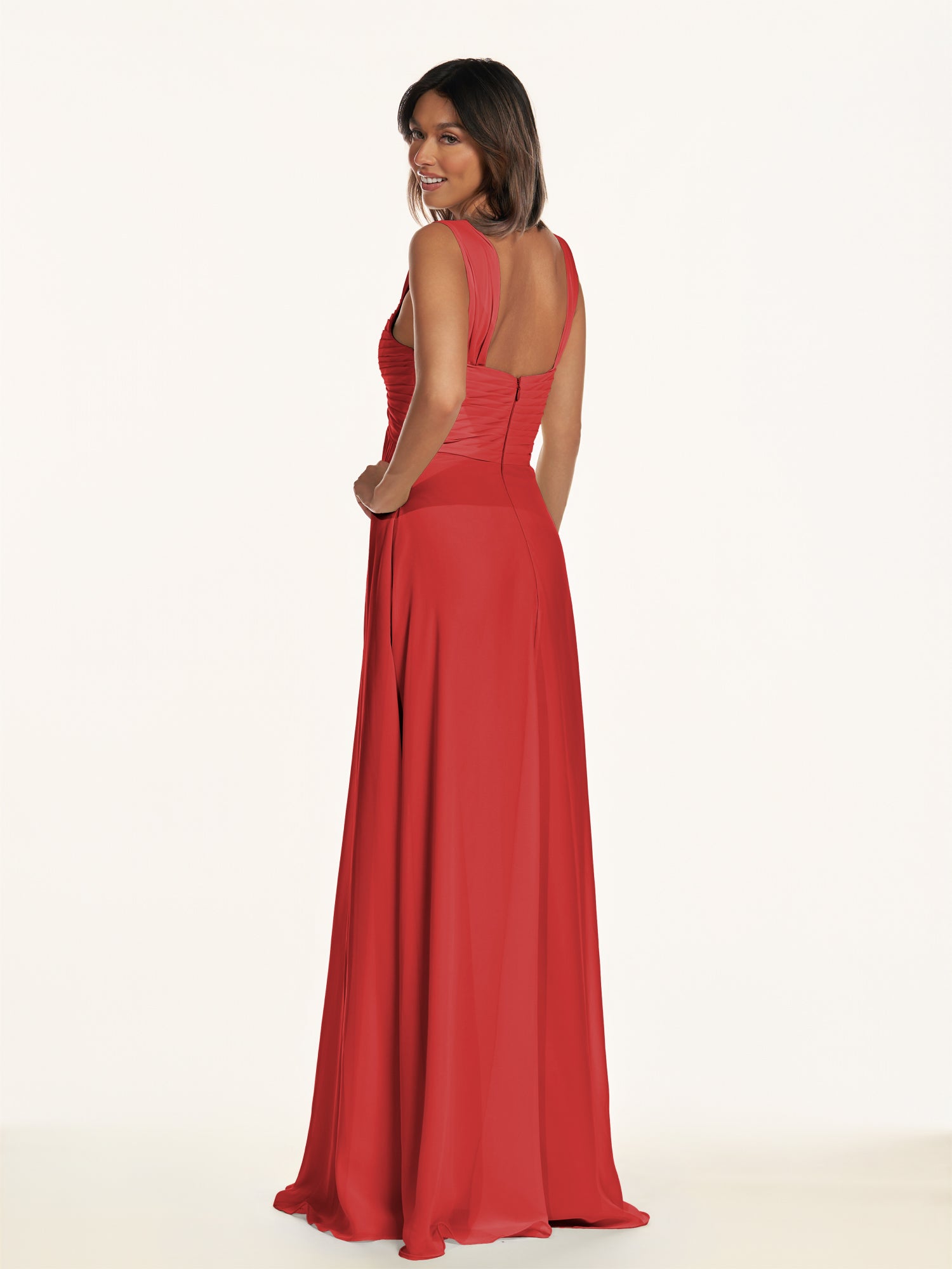 KissDress-Breona Ruby Red A Line Chiffon Off the Shoulder Twisted Long Bridesmaid Dress