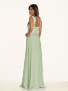 KissDress-Breona Sage A Line Chiffon Off the Shoulder Twisted Long Bridesmaid Dress