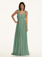 KissDress-Breona Sea Glass A Line Chiffon Off the Shoulder Twisted Long Bridesmaid Dress