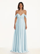KissDress-Breona Sky Blue A Line Chiffon Off the Shoulder Twisted Long Bridesmaid Dress