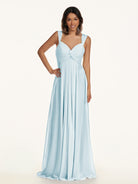 KissDress-Breona Sky Blue A Line Chiffon Off the Shoulder Twisted Long Bridesmaid Dress