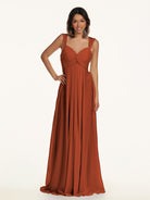 KissDress-Breona Spice A Line Chiffon Off the Shoulder Twisted Long Bridesmaid Dress