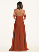 KissDress-Breona Spice A Line Chiffon Off the Shoulder Twisted Long Bridesmaid Dress
