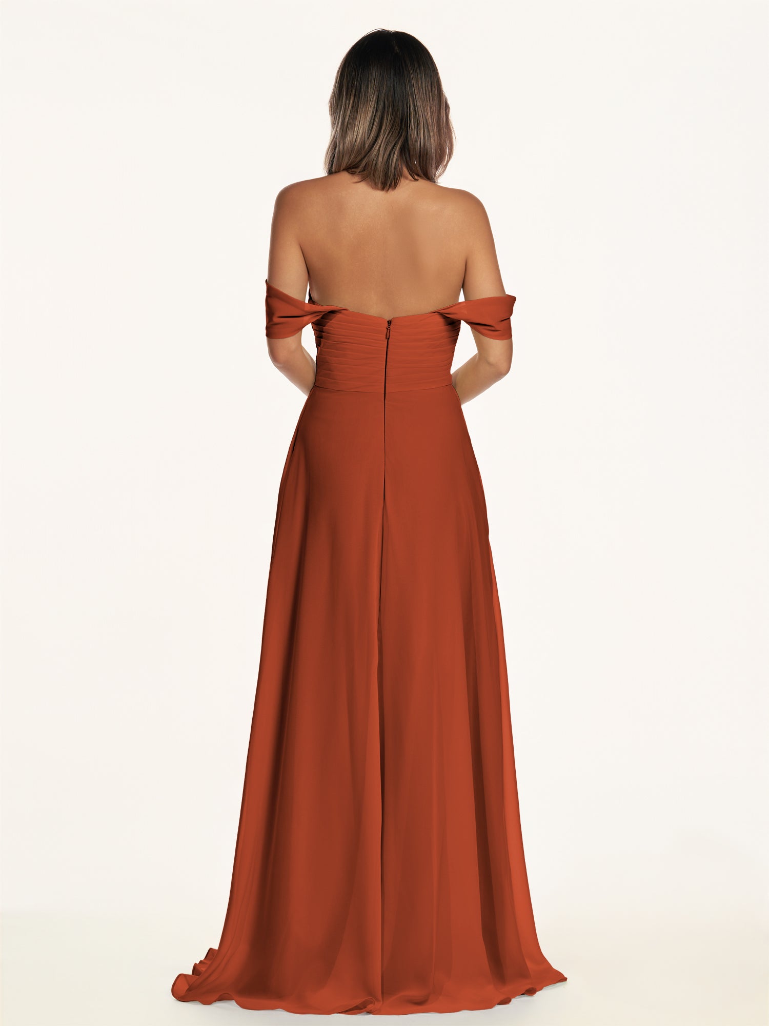 KissDress-Breona Spice A Line Chiffon Off the Shoulder Twisted Long Bridesmaid Dress