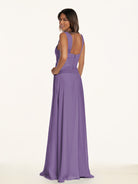KissDress-Breona Tahiti A Line Chiffon Off the Shoulder Twisted Long Bridesmaid Dress