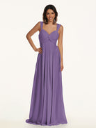 KissDress-Breona Tahiti A Line Chiffon Off the Shoulder Twisted Long Bridesmaid Dress