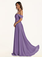KissDress-Breona Tahiti A Line Chiffon Off the Shoulder Twisted Long Bridesmaid Dress