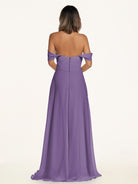 KissDress-Breona Tahiti A Line Chiffon Off the Shoulder Twisted Long Bridesmaid Dress