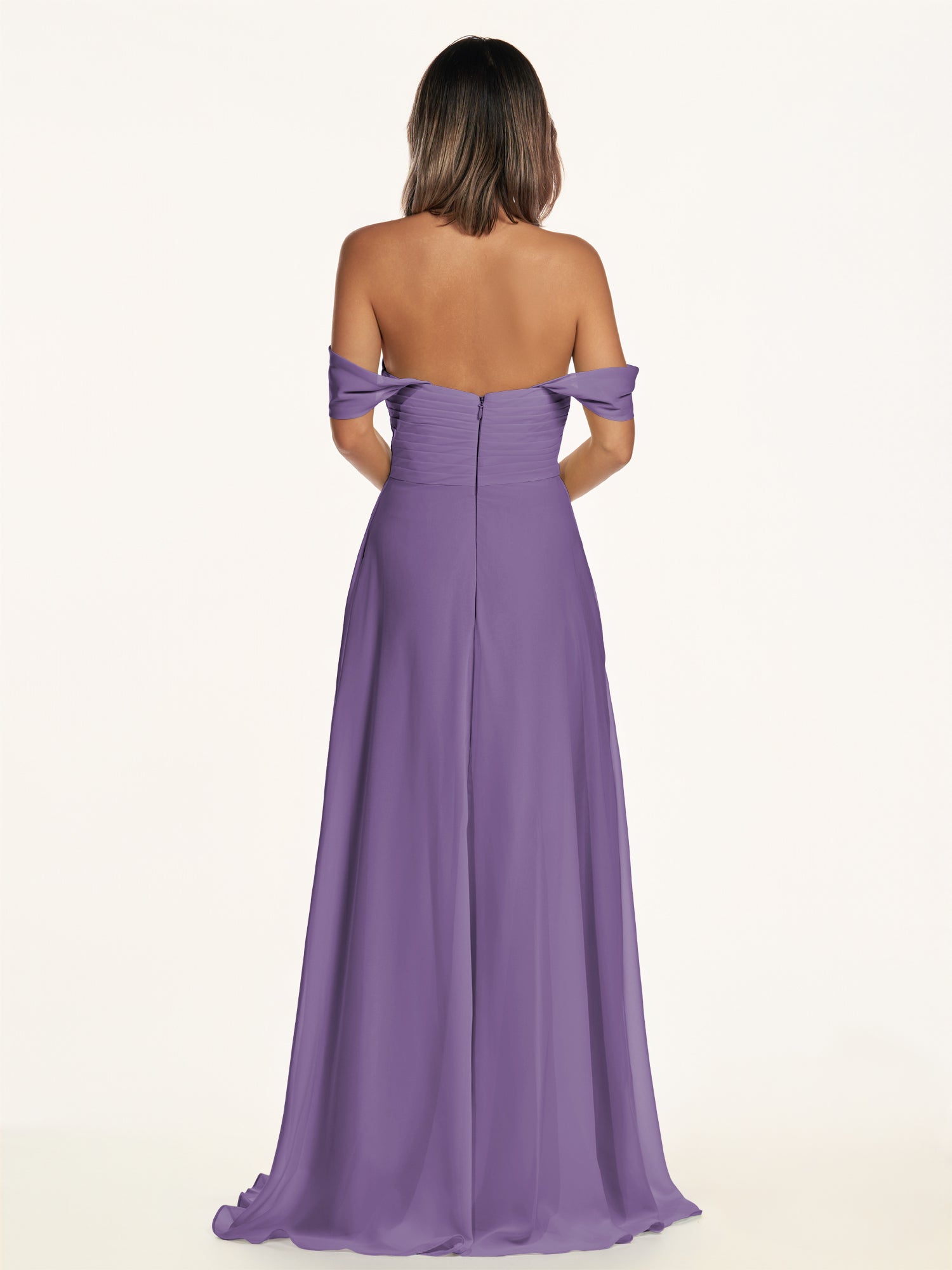 KissDress-Breona Tahiti A Line Chiffon Off the Shoulder Twisted Long Bridesmaid Dress