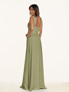 KissDress-Breona Thyme A Line Chiffon Off the Shoulder Twisted Long Bridesmaid Dress