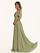 KissDress-Breona Thyme A Line Chiffon Off the Shoulder Twisted Long Bridesmaid Dress