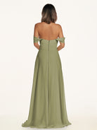 KissDress-Breona Thyme A Line Chiffon Off the Shoulder Twisted Long Bridesmaid Dress