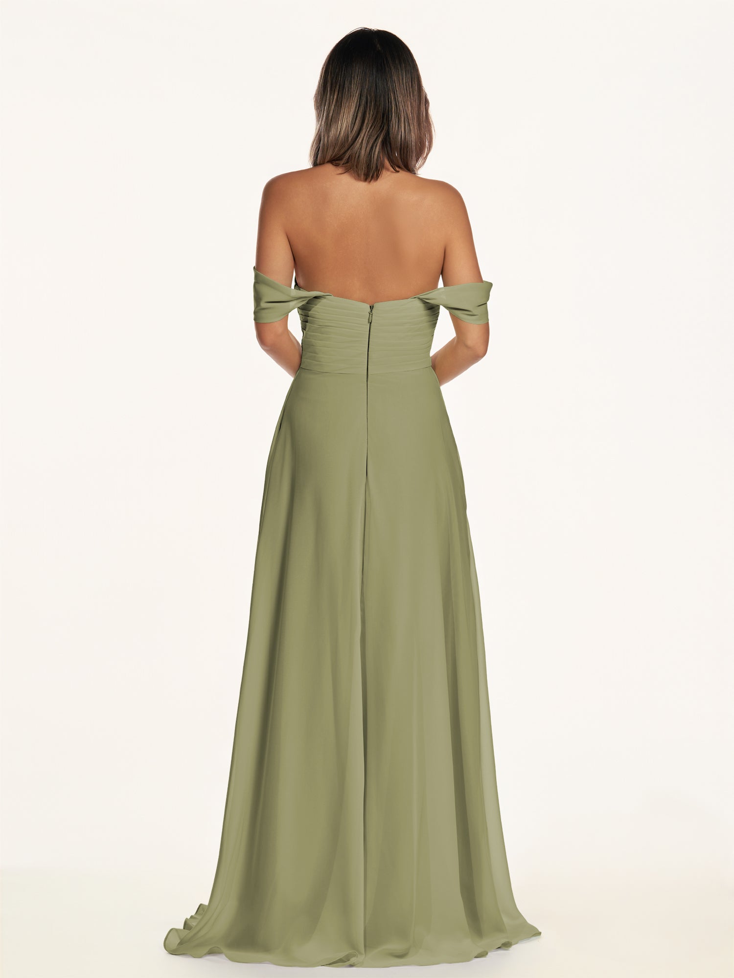 KissDress-Breona Thyme A Line Chiffon Off the Shoulder Twisted Long Bridesmaid Dress