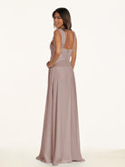 KissDress-Breona Toffee A Line Chiffon Off the Shoulder Twisted Long Bridesmaid Dress