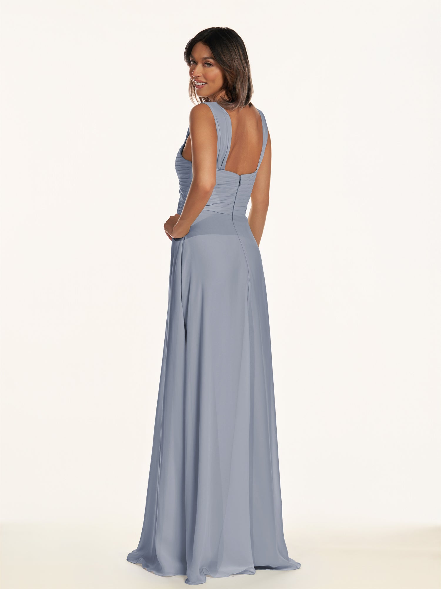 KissDress-Breona Twilight A Line Chiffon Off the Shoulder Twisted Long Bridesmaid Dress